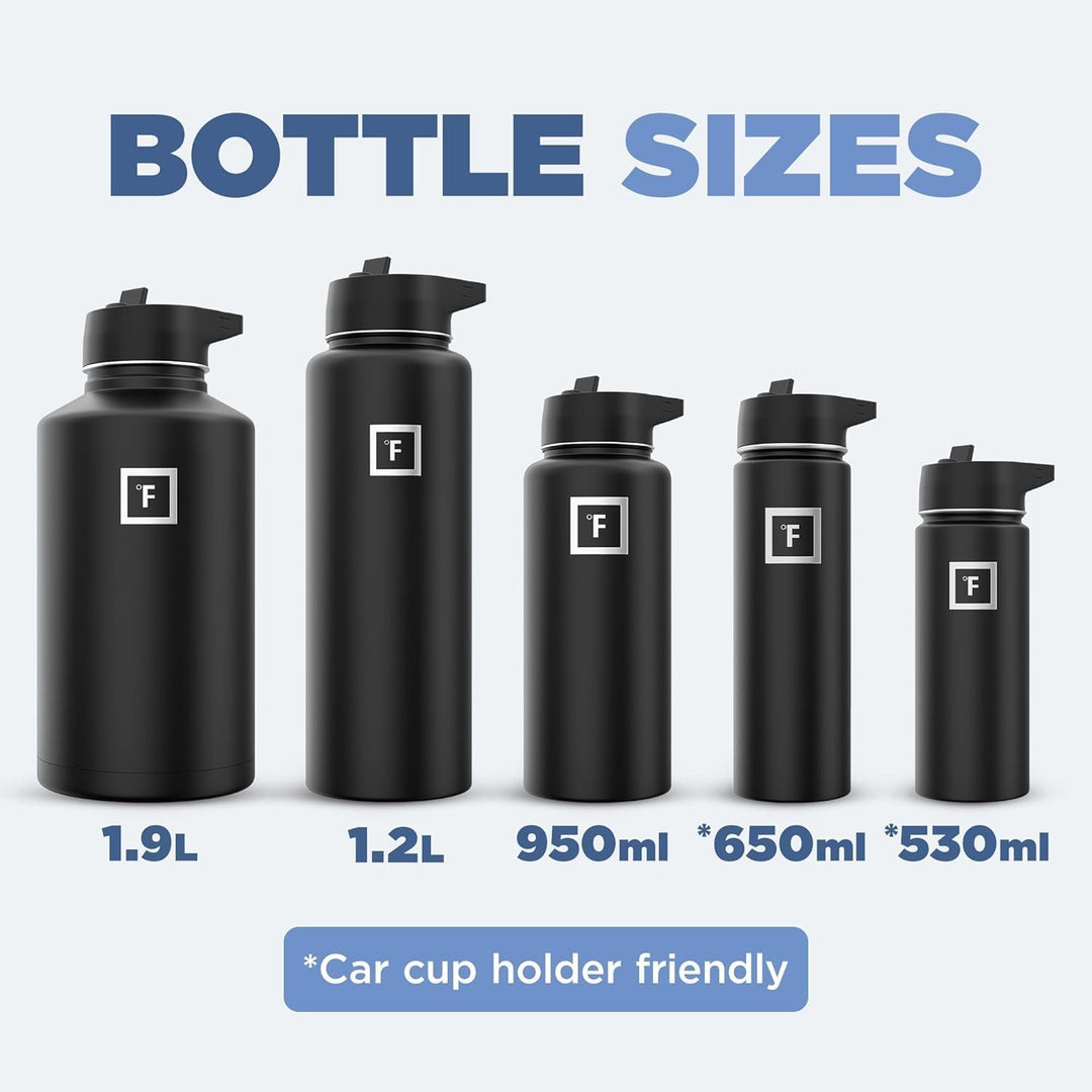 IRON °FLASK Sportwasserflasche - 710 ml, 3 Deckel (Strohdeckel), vakuumisolierter Edelstahl, heiss k
