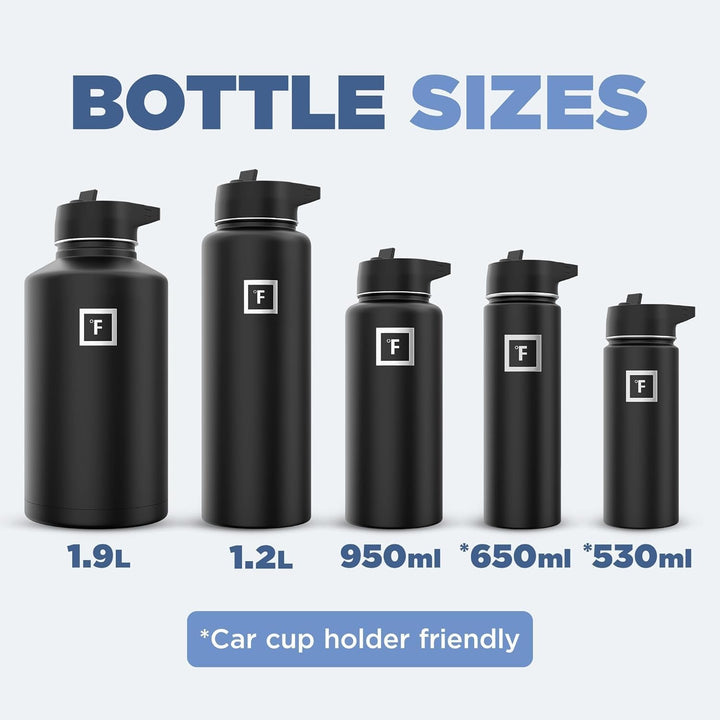 IRON °FLASK Sportwasserflasche - 710 ml, 3 Deckel (Strohdeckel), vakuumisolierter Edelstahl, heiss k