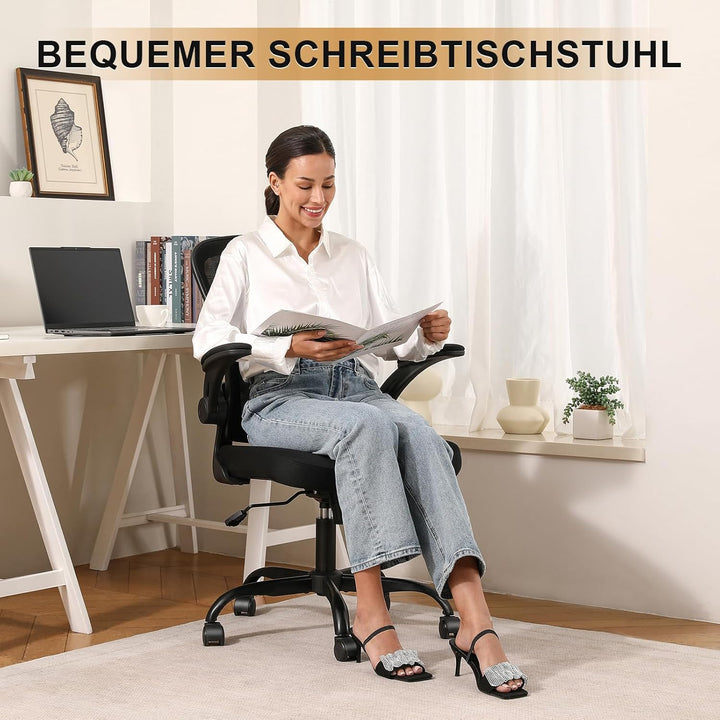Synorla Bürostuhl Ergonomisch, Schreibtischstuhl mit Tragkraft 150 KG und 90° Hochklappbare Armlehne