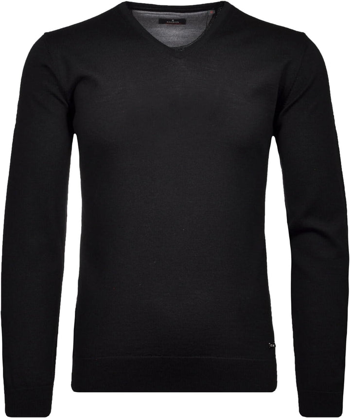RAGMAN Herren Merino-Pullover V-Ausschnitt M Schwarz-009, M Schwarz-009