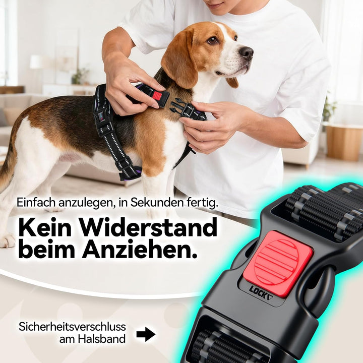 PHOEPET Hundegeschirr Grosse Hunde, Anti Zug, Einfach Anzulegen,Lila,XL | No Pull,Verstellbar, mit G