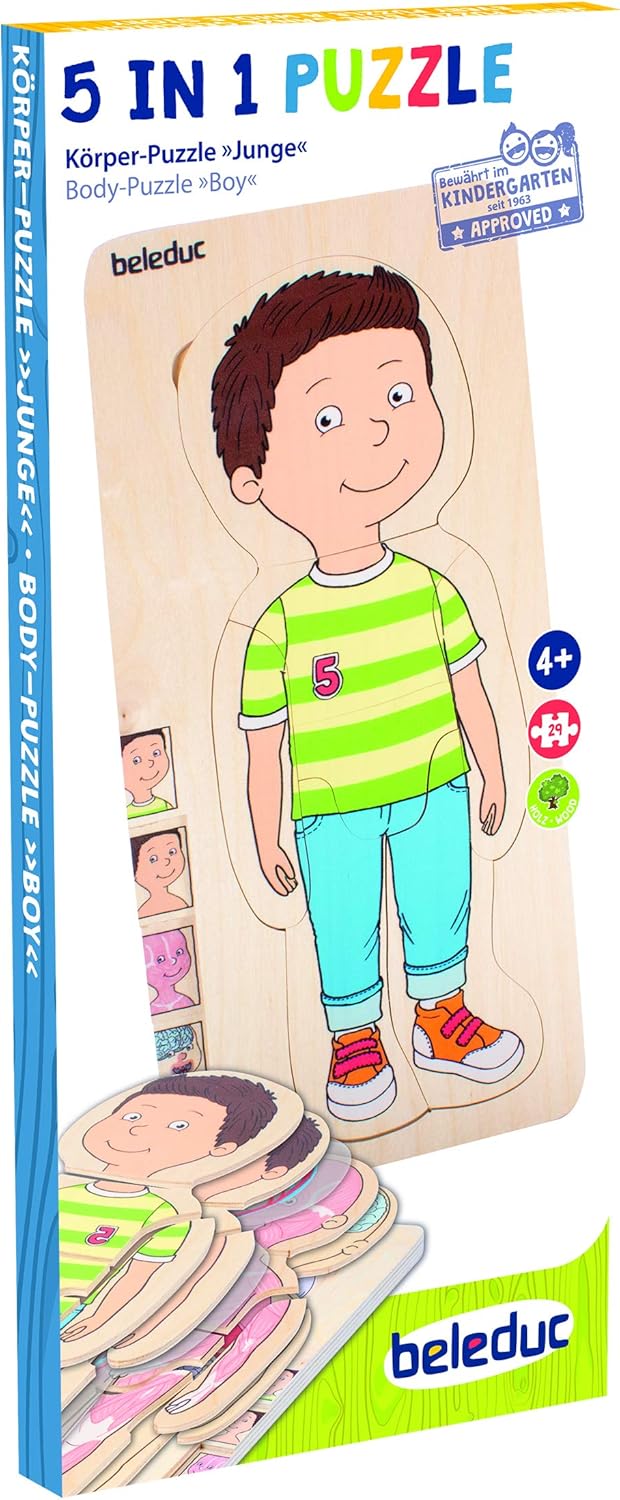 Beleduc Lagen-Puzzle "Dein Körper" Junge aus Holz, Anatomie Lernpuzzle für Kinder, ab 4 Jahren, Lage