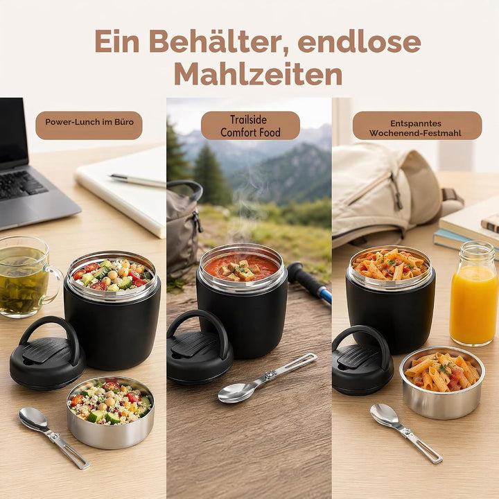 Thermobehälter für Essen 1200ml Warmhaltebehälter Essen to go mit Tasche &amp; Löffel Thermo Speisebehäl