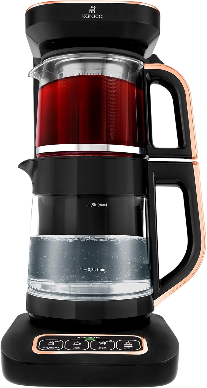 Karaca Teekocher Robotea Pro 4 in 1 sprechender Automatik-Teekocher Wasserkocher und Filterkaffeebrü