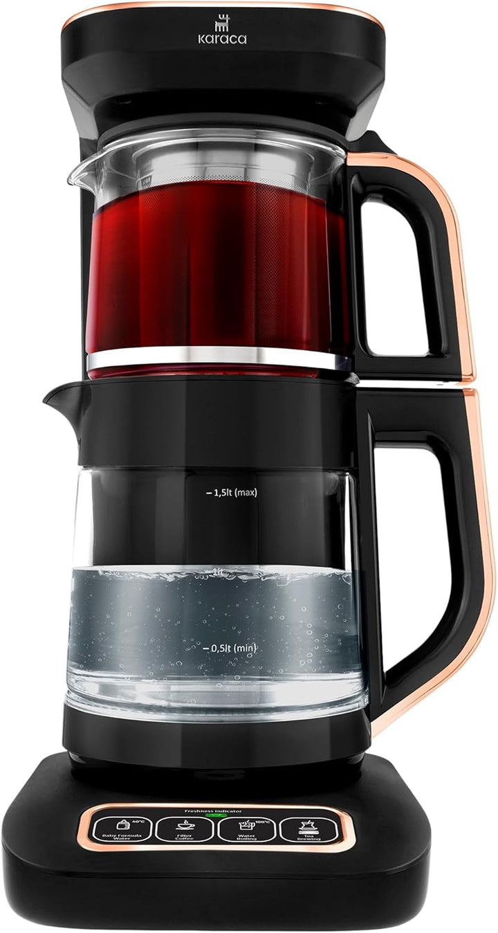 Karaca Teekocher Robotea Pro 4 in 1 sprechender Automatik-Teekocher Wasserkocher und Filterkaffeebrü