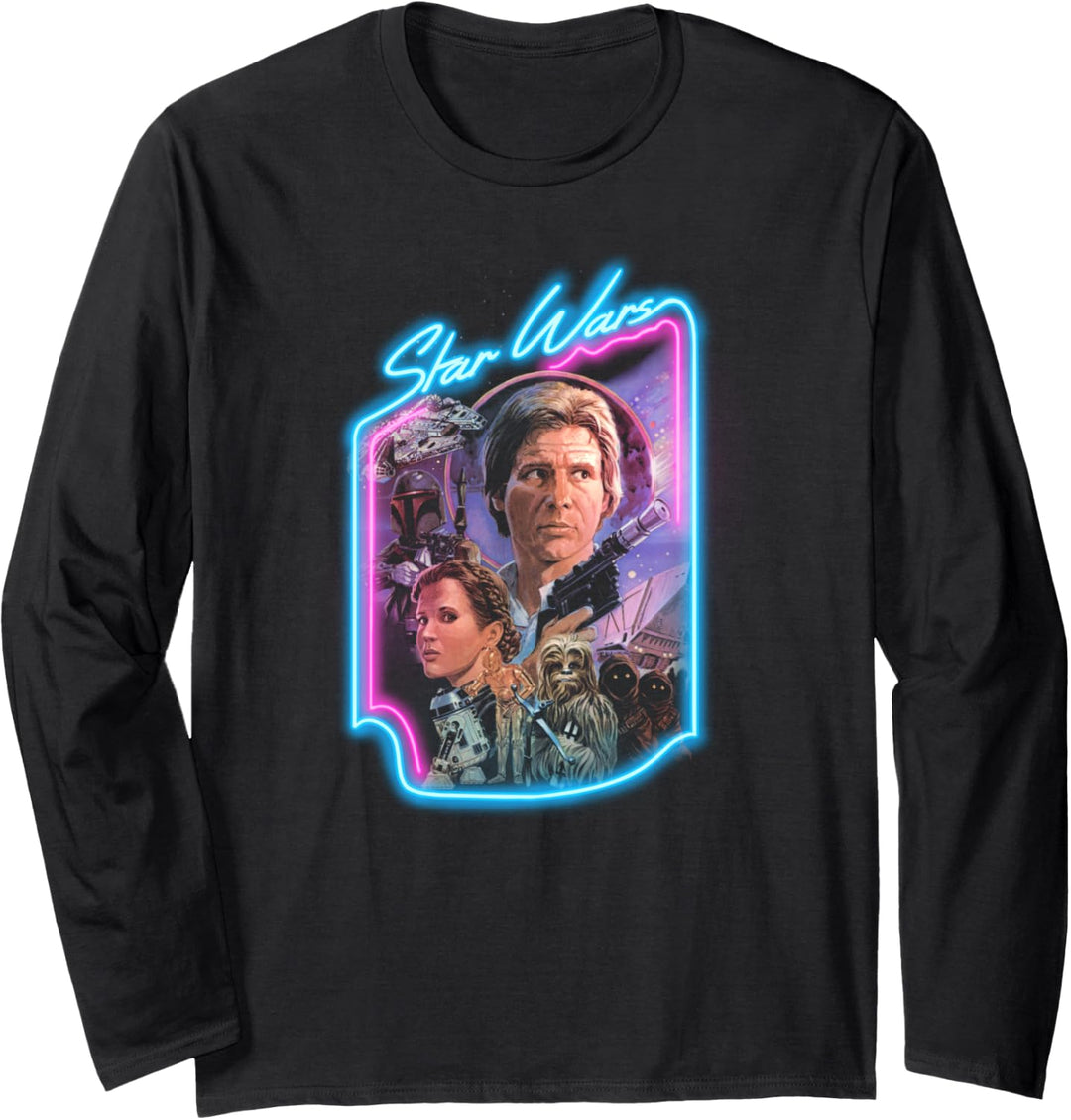 Star Wars Group Shot Han Neon Retro Portrait Langarmshirt