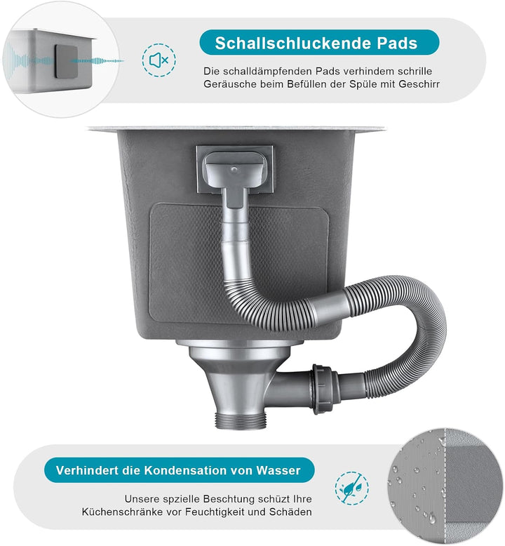 Klein Spüle Nano Silber 25 x 40cm Spülbecken, Kleine Waschbecken Küche ohne Hahnloch, 1 Becken Edels