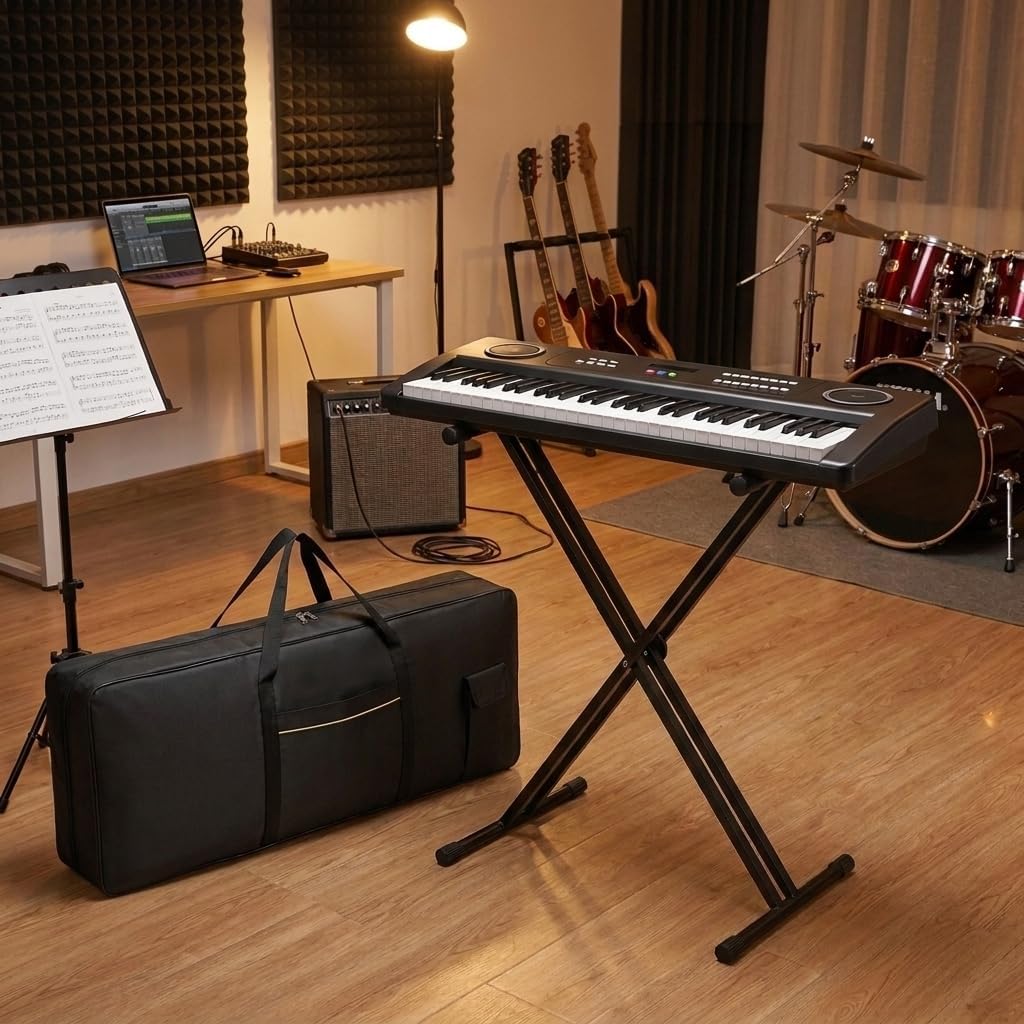 QWORK® Keyboard Tasche für 61 Tasten, 600D Oxford 100 x 39 x 13 cm Piano Keyboardtasche Tragbar mit