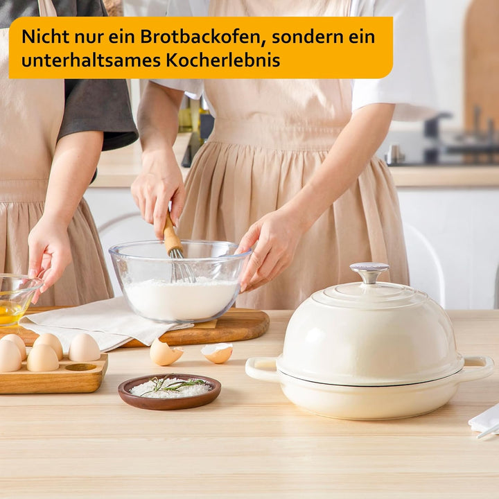 Velaze Gusseisen Topf Brot Backen, 4,8L Emaille Schmortopf mit Deckel und Griffen, 26 cm Brotbacktop