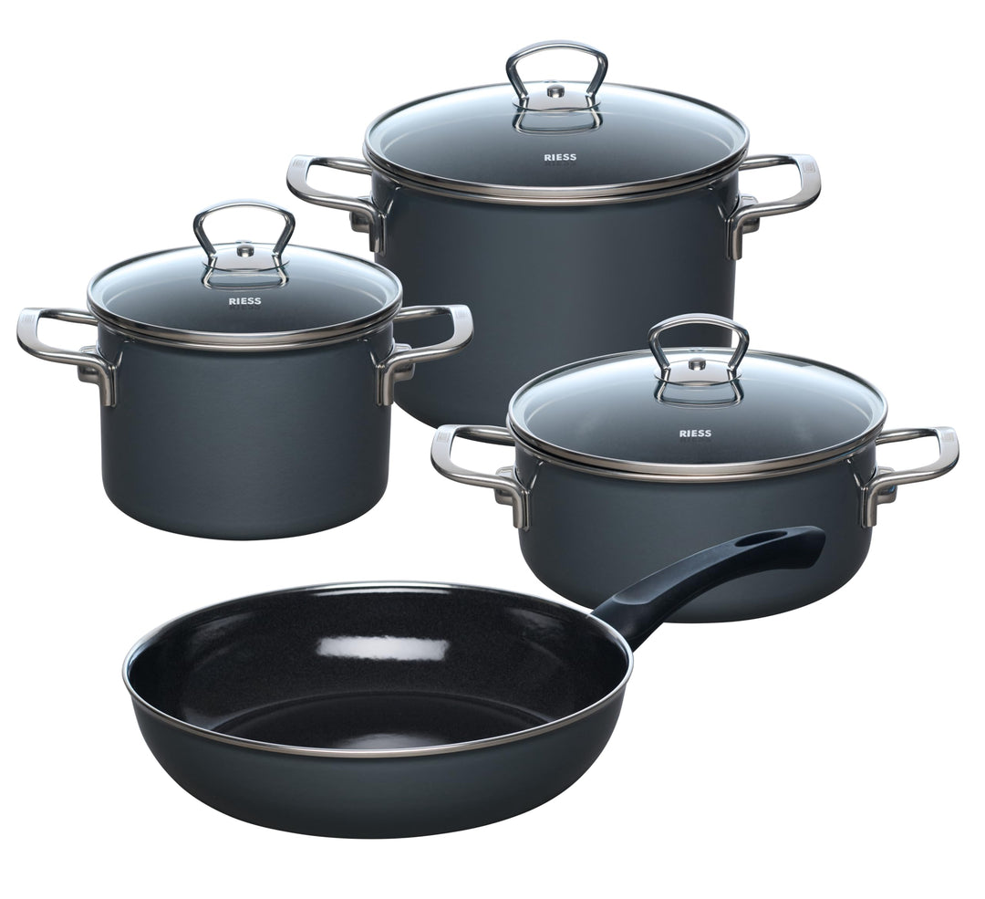 Riess, 0519-003, Starterset 4-teilig, Dark Grey, Blau, Emaille, Made in Österreich, LBH: 28,5x48,5x2
