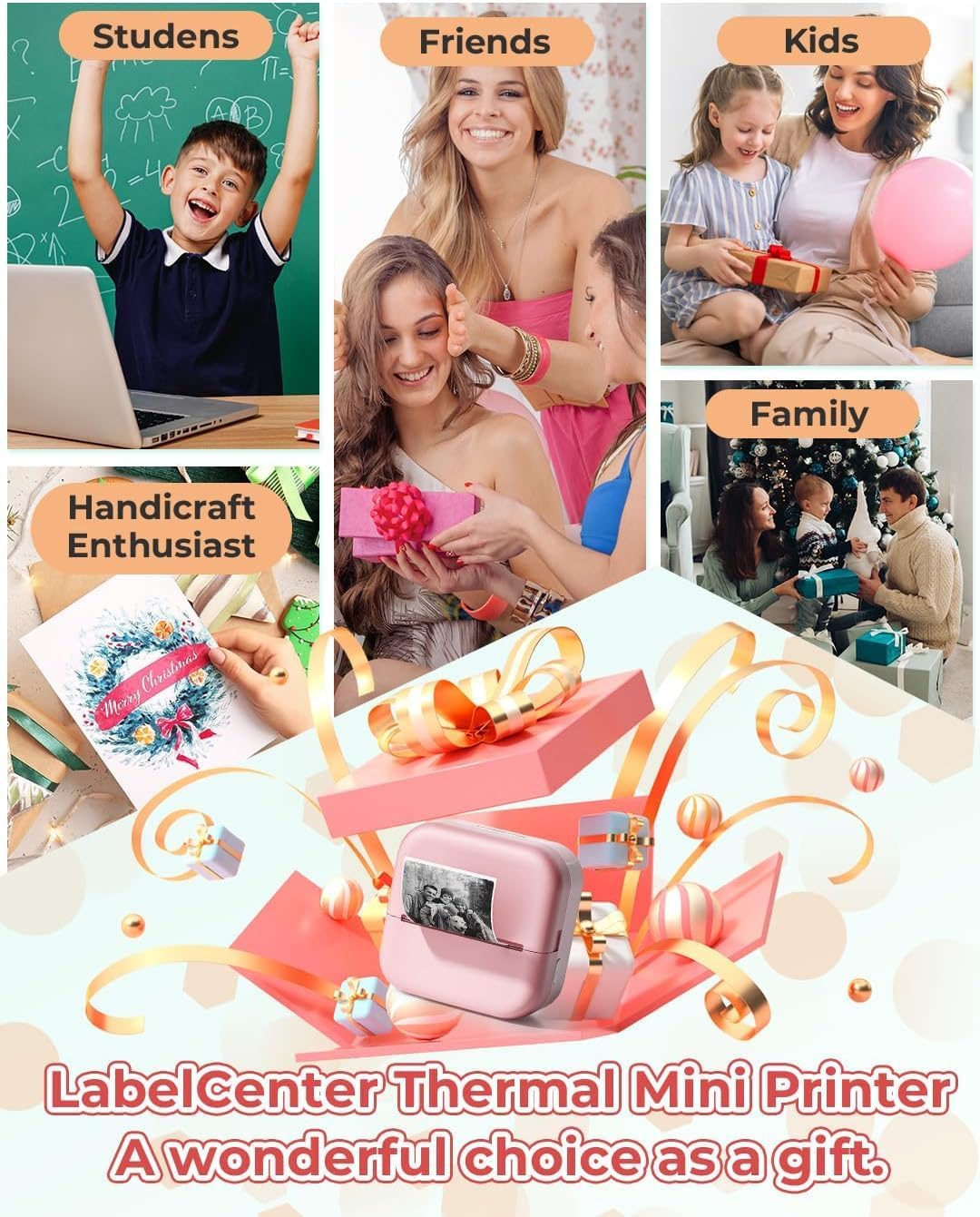 LabelCenter Sticker Drucker Mini Drucker für Smartphone Mini Sticker Drucker M02L,Sticker Drucker Mi