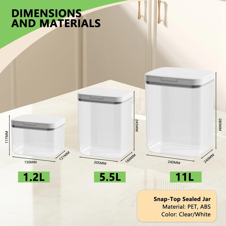 Reisdose 11L + 5,5L + 1,2L – Luftdichter Reisbehälter & Vorratsdose BPA-frei, Transparent & Stapelba