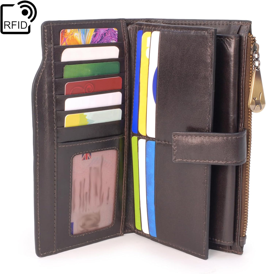 Catwalk Collection Handbags - Damen Leder Geldbörse Gross - Portemonnaie mit Handyfach - 21 Kreditka