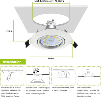 HiBay® 6er LED Einbaustrahler GU10 230V Set Schwenkbar Einbauleuchten Rund Weiss Einbauspots 5W Warm