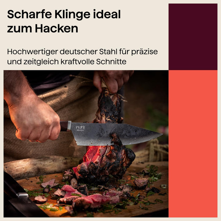 Crushgrind VIKING Ragnar Chef Messer 24 cm | Küchenmesser aus Edelstahl mit Holzgriff | Zum Schneide