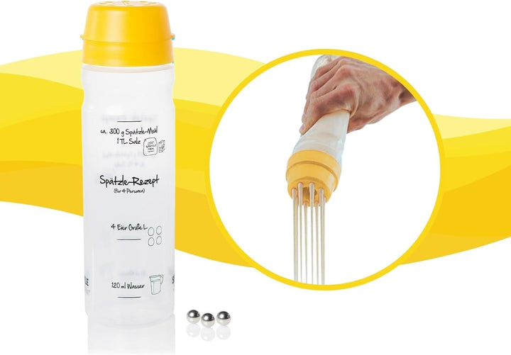 Einsteiger-Set zum Spätzle selber machen mit Spätzle-Shaker (875 ml gelb) 4 Portionen & Rezeptbuch (