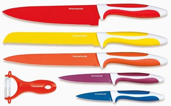 InnovaGoods - 6 Stücke Keramikmesserset mit Sparschäler, Hochpräzisions-Schneide, Ergonomischer Anti