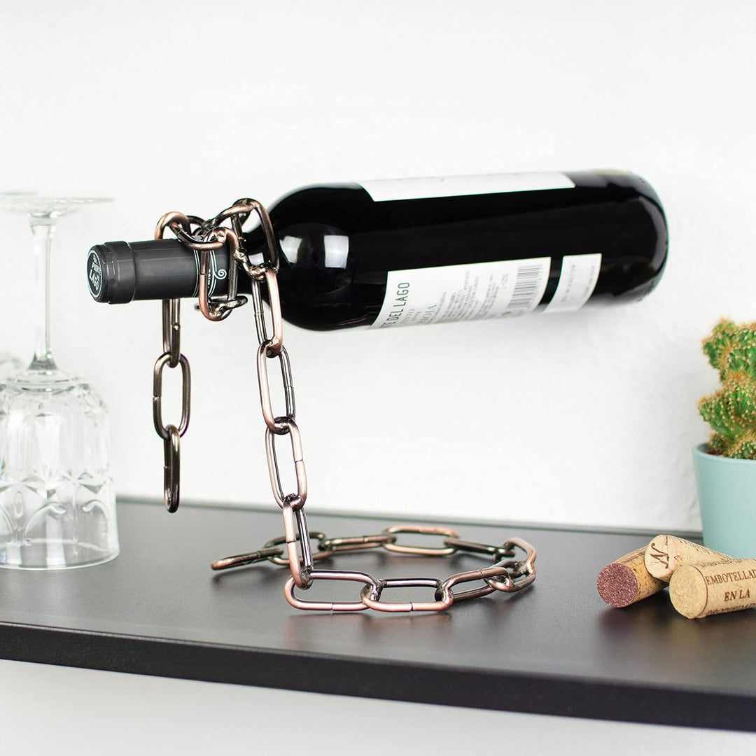 Weinflaschenhalter Ketten Design - Kupferfarbig, Metall - Weinständer Wein Aufbewahrung und Präsenta