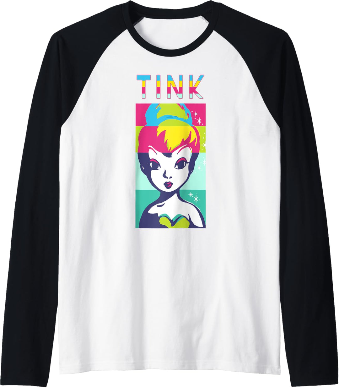 Disney Peter Pan Tinkerbell Color Block Of Tinks Face Raglan