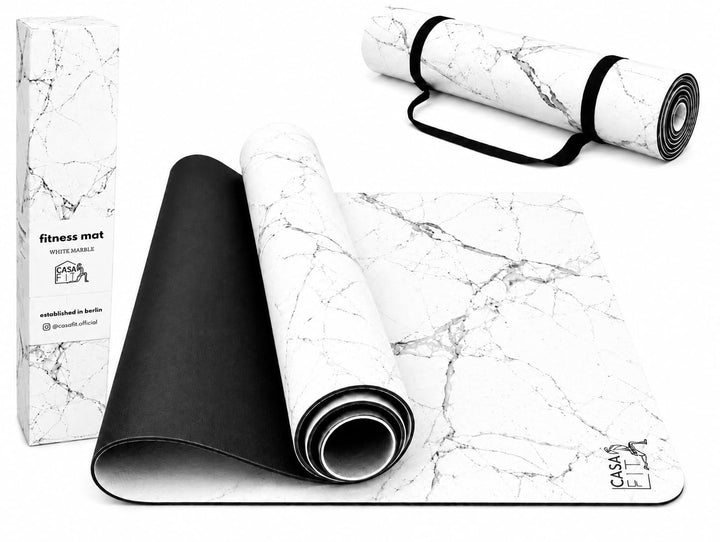 Fitnessmatte, Yogamatte aus umweltfreundlichem Naturkautschuk und rutschfest mit Design und Tragegur