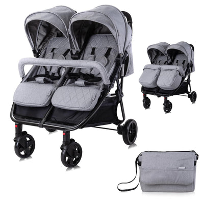 Lorelli Zwillingskinderwagen Duo, Zwillingsbuggy klein faltbar für 2 Kinder, sehr leicht, Zwillingsw