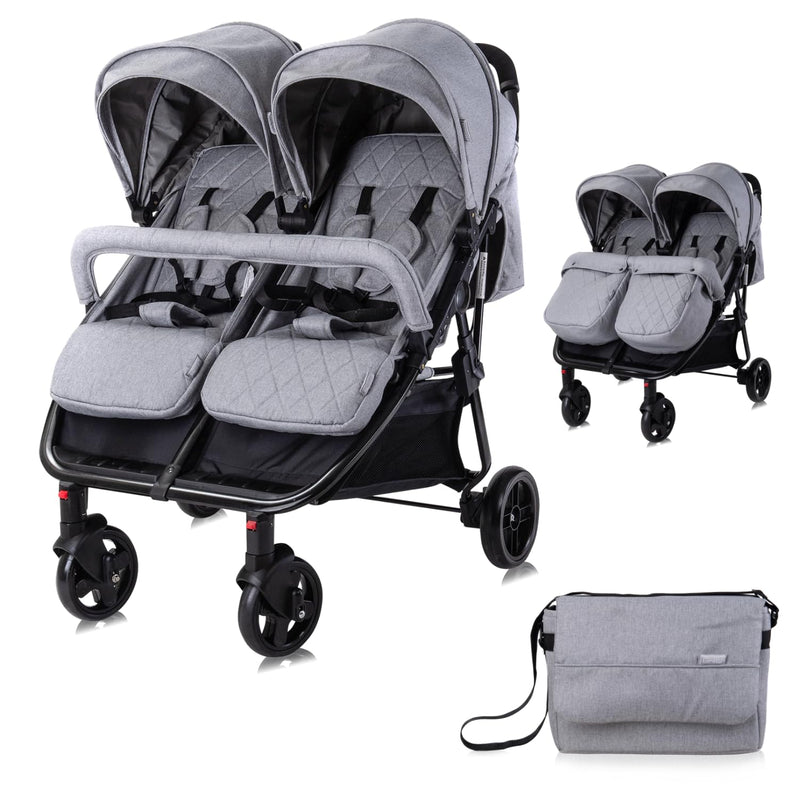 Lorelli Zwillingskinderwagen Duo, Zwillingsbuggy klein faltbar für 2 Kinder, sehr leicht, Zwillingsw