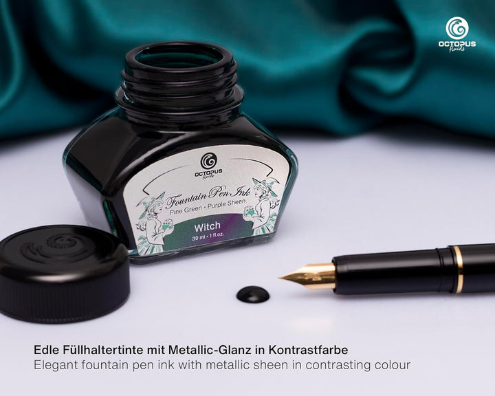 Octopus Fluids Füllhaltertinte Sheen mit Konverter, Witch, Grün, 30 ml Witch 30 ml, Witch 30 ml
