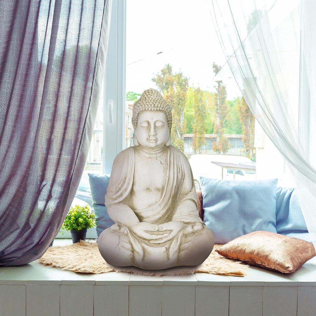 Relaxdays XXL Buddha Figur, grosser Gartenbuddha sitzend, 70 cm hoch, wetterfest & frostsicher, Gart
