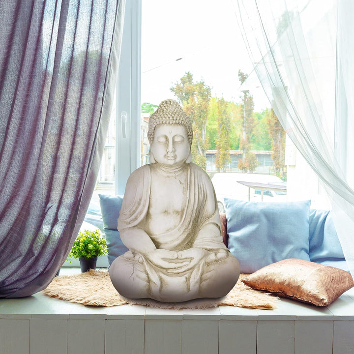 Relaxdays XXL Buddha Figur, grosser Gartenbuddha sitzend, 70 cm hoch, wetterfest & frostsicher, Gart