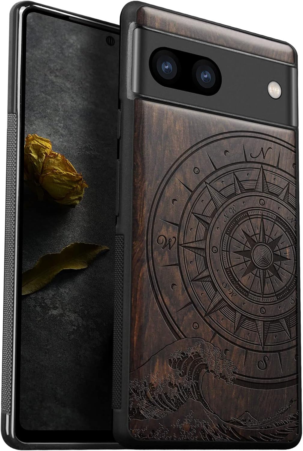 Carveit Holz Handyhülle für Google Pixel 7a Cover [Einzigartiges Design Case] Stossstange hülle Komp