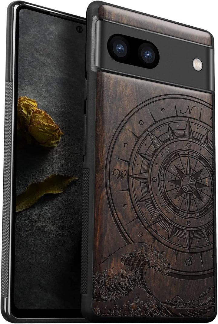 Carveit Holz Handyhülle für Google Pixel 7a Cover [Einzigartiges Design Case] Stossstange hülle Komp