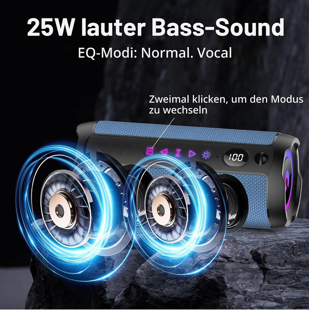 coioc Bluetooth Lautsprecher mit Licht, Bluetooth 5.4 Musikbox,25W Dual Lautsprecher, LED Anzeige &amp;
