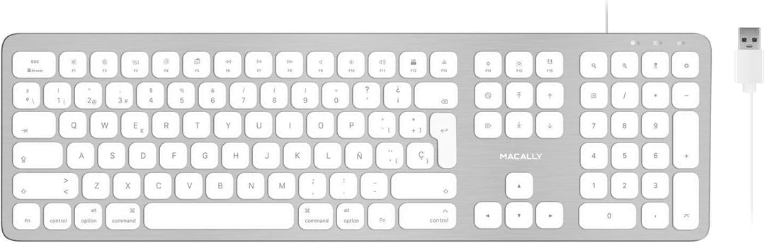 Macally WKEYHUBMB-ES, erweiterte Mac-Tastatur mit Ziffernblock, 2 USB Ports und spanischem Layout, U