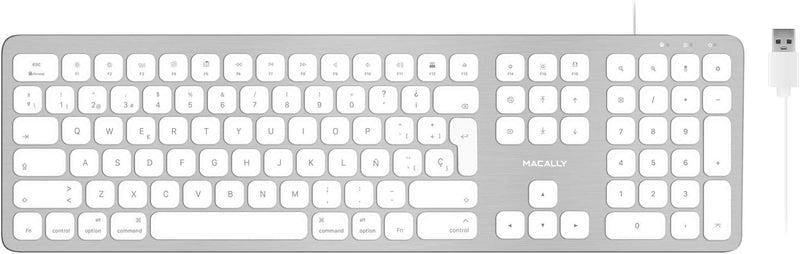 Macally WKEYHUBMB-ES, erweiterte Mac-Tastatur mit Ziffernblock, 2 USB Ports und spanischem Layout, U