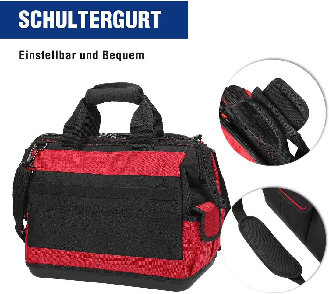 WORKPRO Elektriker Wasserdichte Werkzeugtasche Profi, weite Öffnung & grosse Kapazität 42CM/16" aus