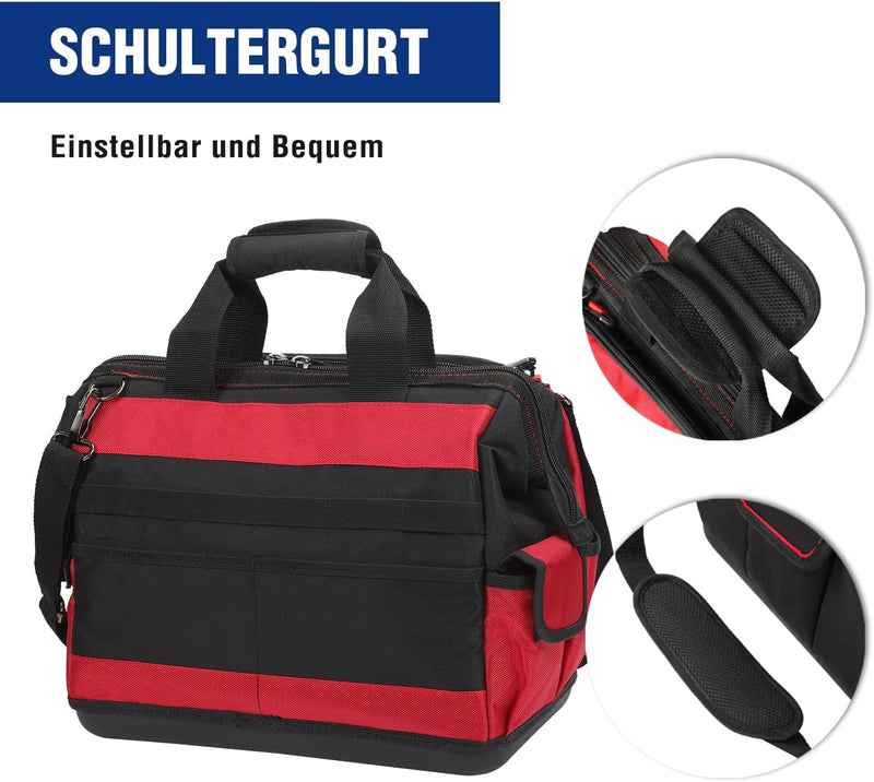 WORKPRO Elektriker Wasserdichte Werkzeugtasche Profi, weite Öffnung & grosse Kapazität 42CM/16" aus