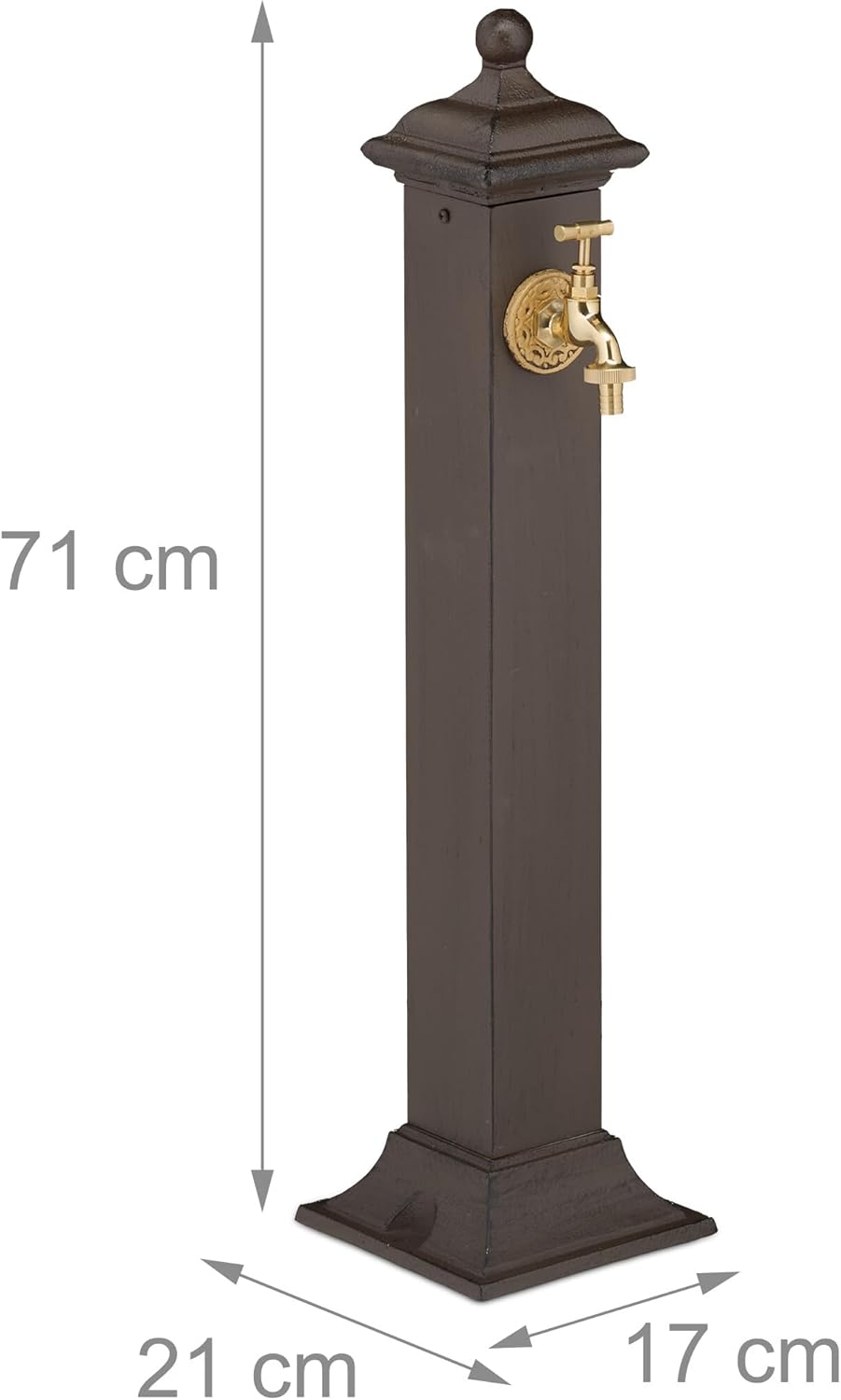Relaxdays Standbrunnen Antik, mit Wasserhahn, HBT 71x17x21cm, Wasserzapfsäule Garten, Terrasse, Zier