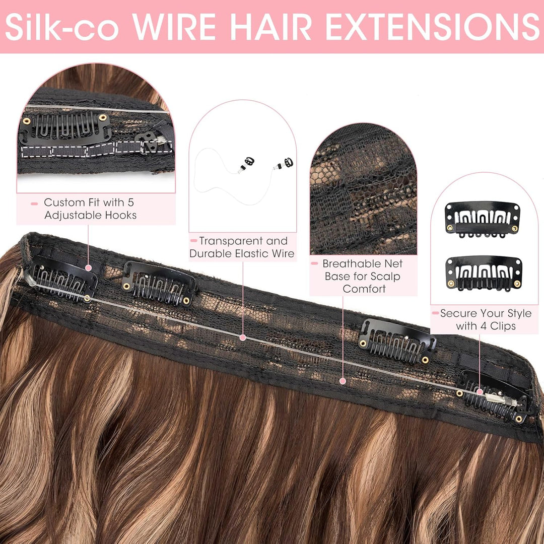 Silk-co Haarverlängerung mit Gummiband, Einstellbar Secrets Haarteil Synthetik, Extensions mit Schnu