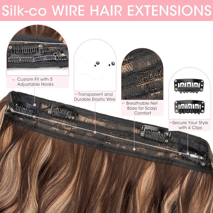 Silk-co Haarverlängerung mit Gummiband, Einstellbar Secrets Haarteil Synthetik, Extensions mit Schnu