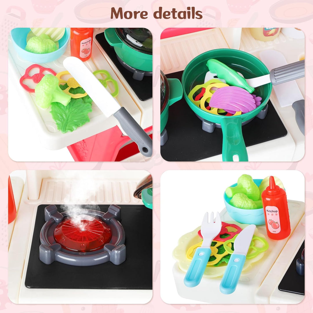 deAO Kinderküche Spielküche mit Licht Ton Wasser Dampf und Küchenzubehör, Kinder-Küchenspielset mit