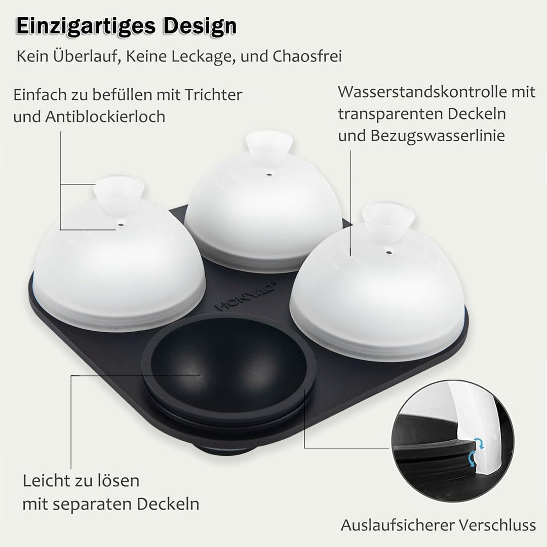 HONYAO Eiswürfelform Kugel Silikon mit Deckel, Runde Eiskugelform BPA Frei, Faltbar Auslaufsicher 6c