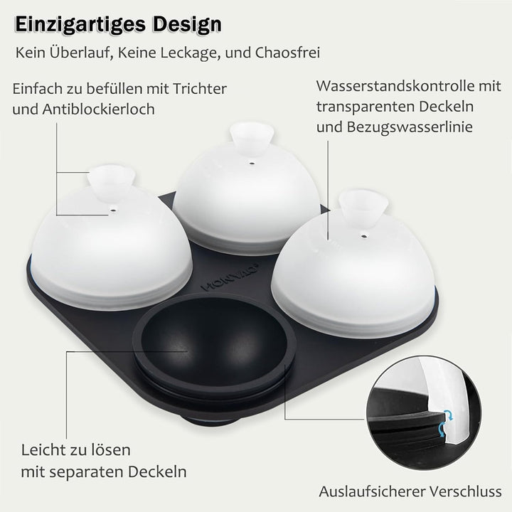 HONYAO Eiswürfelform Kugel Silikon mit Deckel, Runde Eiskugelform BPA Frei, Faltbar Auslaufsicher 6c