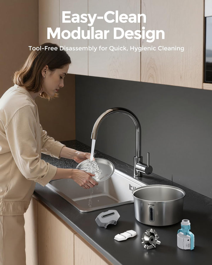 Katzenbrunnen Edelstahl, 3.2L Trinkbrunnen für Katze mit Blumenfontäne, LED-Anzeige, Wasserstandsanz