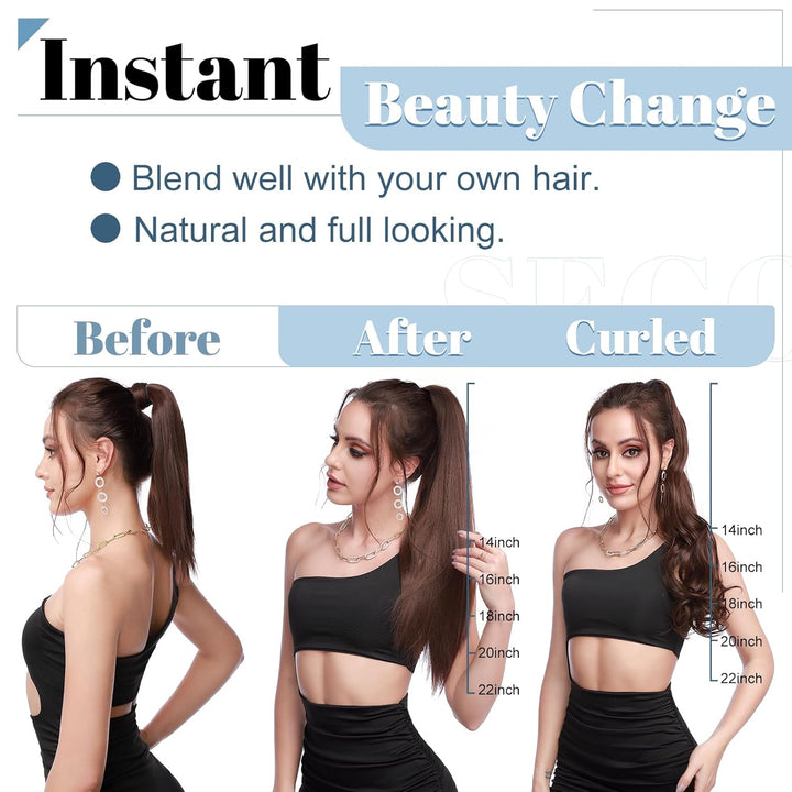 SEGO Ponytail Haarteil Echthaar Zopf Extension mit Klammer Clip in Pferdeschwanz Haarverlängerung 10