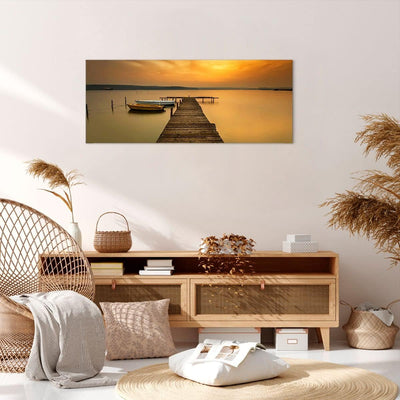 Wandbilder Dekoration Wohnzimmer See Brücke Panorama Bilder auf Leinwand 120x50cm Leinwandbild mit R