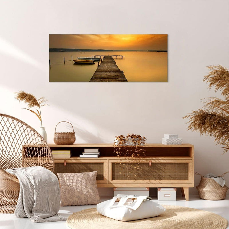 Wandbilder Dekoration Wohnzimmer See Brücke Panorama Bilder auf Leinwand 120x50cm Leinwandbild mit R