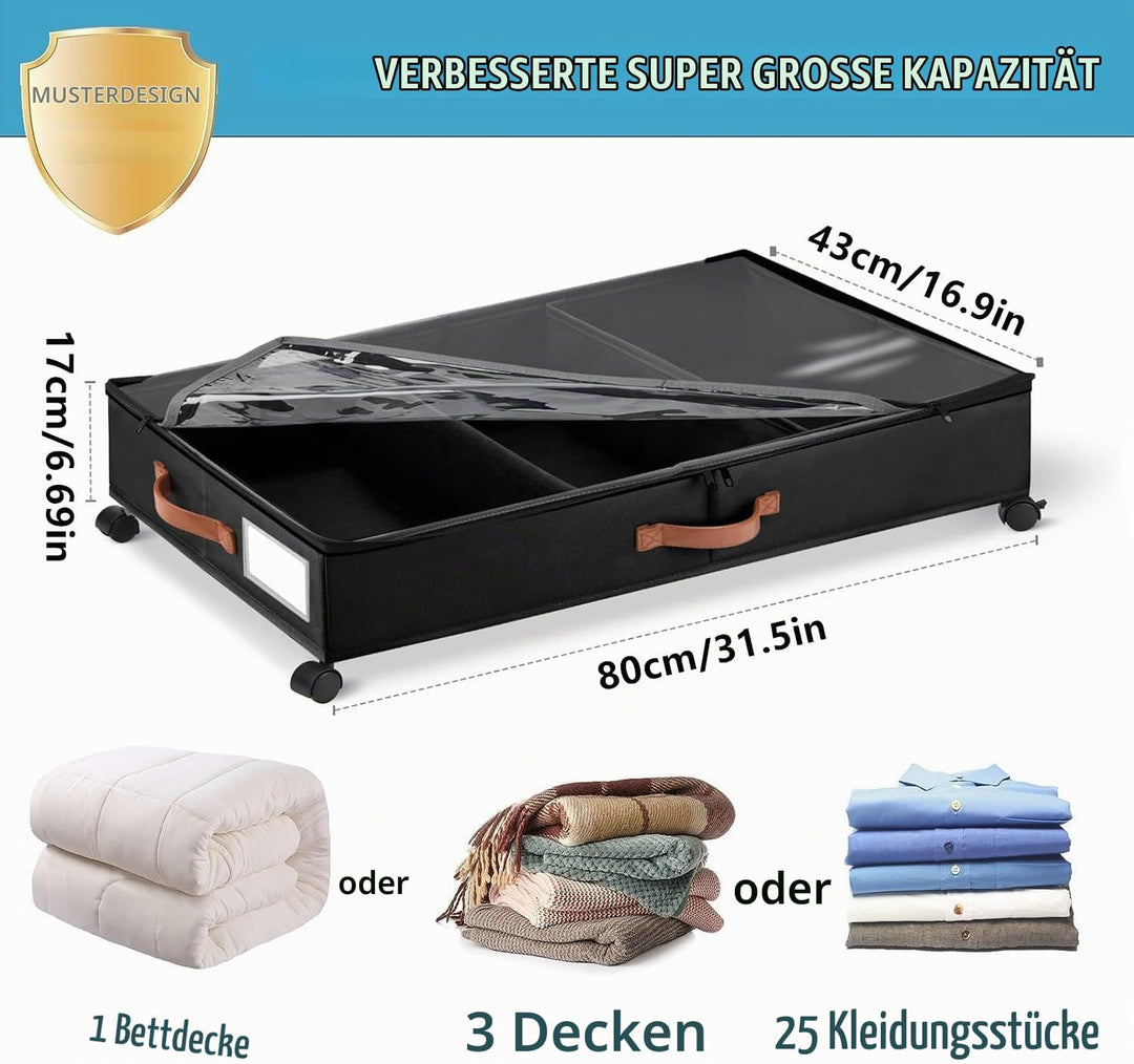 Unterbett-Aufbewahrungsbox, 2 Stück, mit Rollen, Unterbettaufbewahrung, Aufbewahrungsbox, Kleiderauf