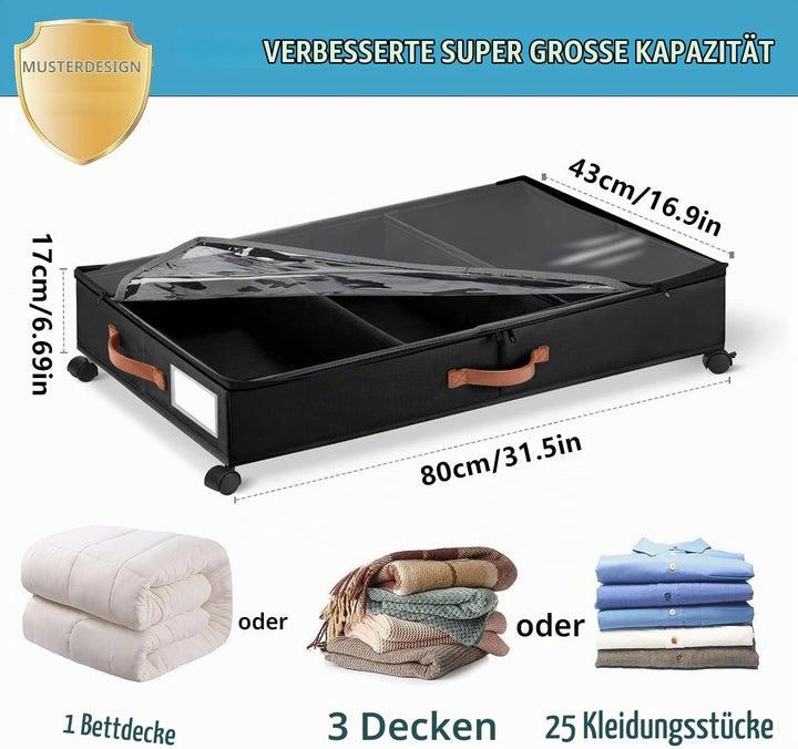 Unterbett-Aufbewahrungsbox, 2 Stück, mit Rollen, Unterbettaufbewahrung, Aufbewahrungsbox, Kleiderauf