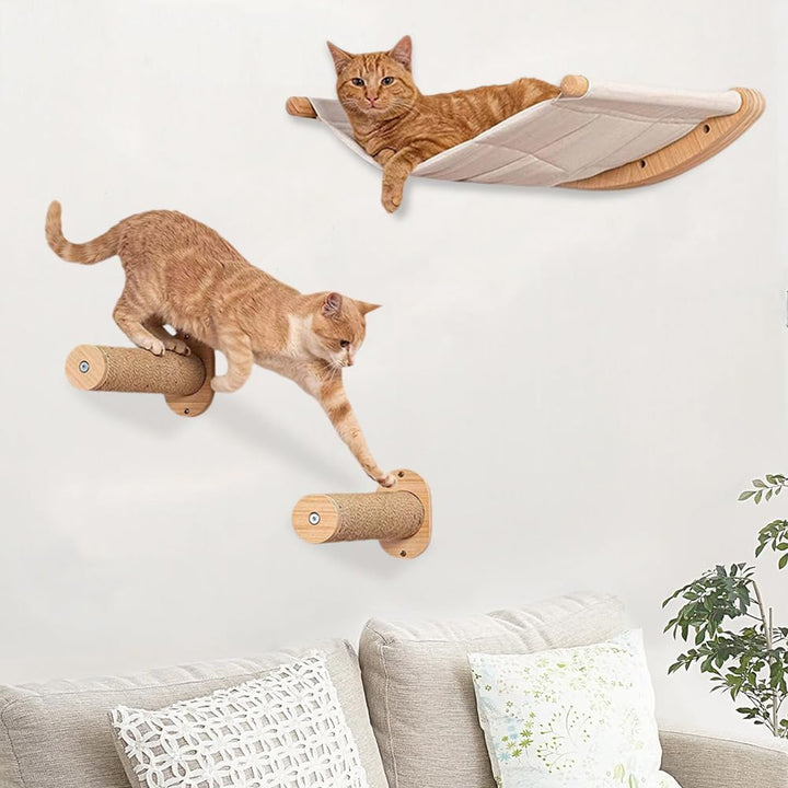 Kletterwand Katzen, inkl 2 Katzentreppe Wand, Katzen Hängematte, Katzen Fensterliege mit Saugnapf, K