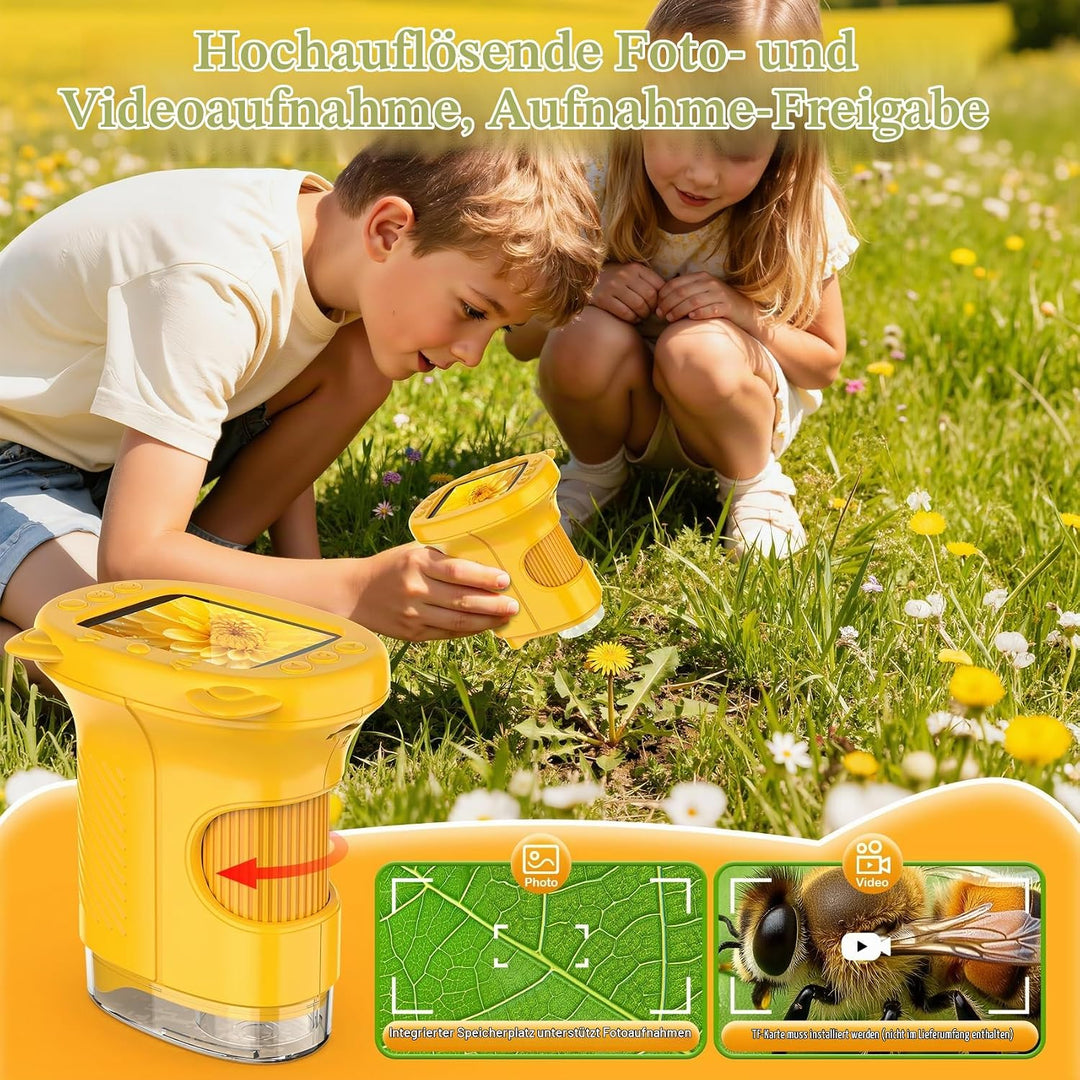 Digitales Mikroskop für Kinder,Hand Mikroskop Digital mit 2.4 Zoll Bildschirm 200x Taschenmikroskop,